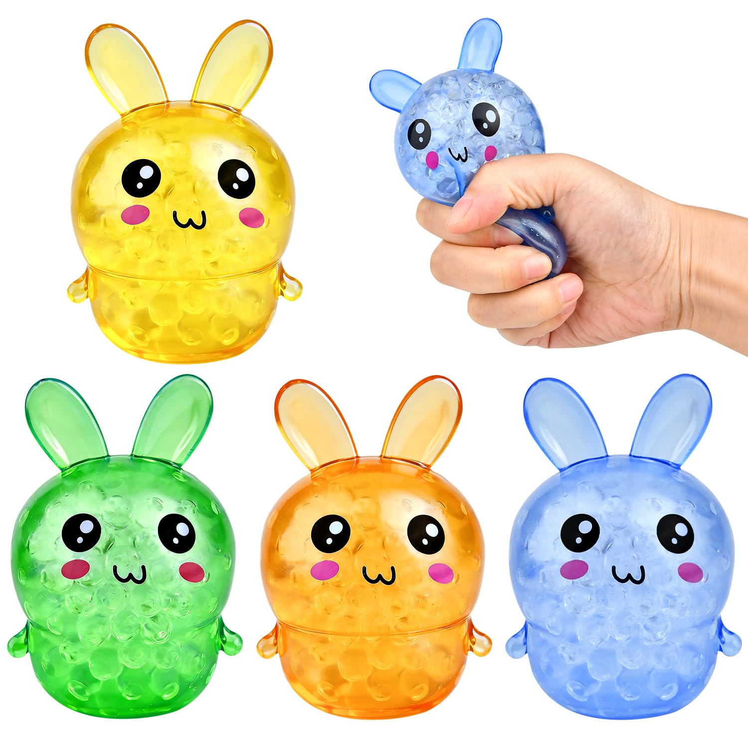 4Pcs Easter Bunny Stress Balls,Bunny Squishy Balls Toy,Easter Gifts for Kids,Easter Basket Fillers Rabbit Squeeze Toy,Party Favors Gifts for Adults Children