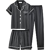 UNICABBIT21 Satin Summer Pajamas for Big Girls Unisex Kids Silk Button Down Short Sleeve & Shorts PJS 3PCS Size 8-16