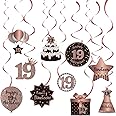 BRT Bearingshui Happy 19th Birthday Party Hanging Swirls Streams Ceiling Decorations, Celebration 19 Foil Hanging Swirls with Cutouts for 19 Years Old Rose Gold Birthday Party Decorations Supplies