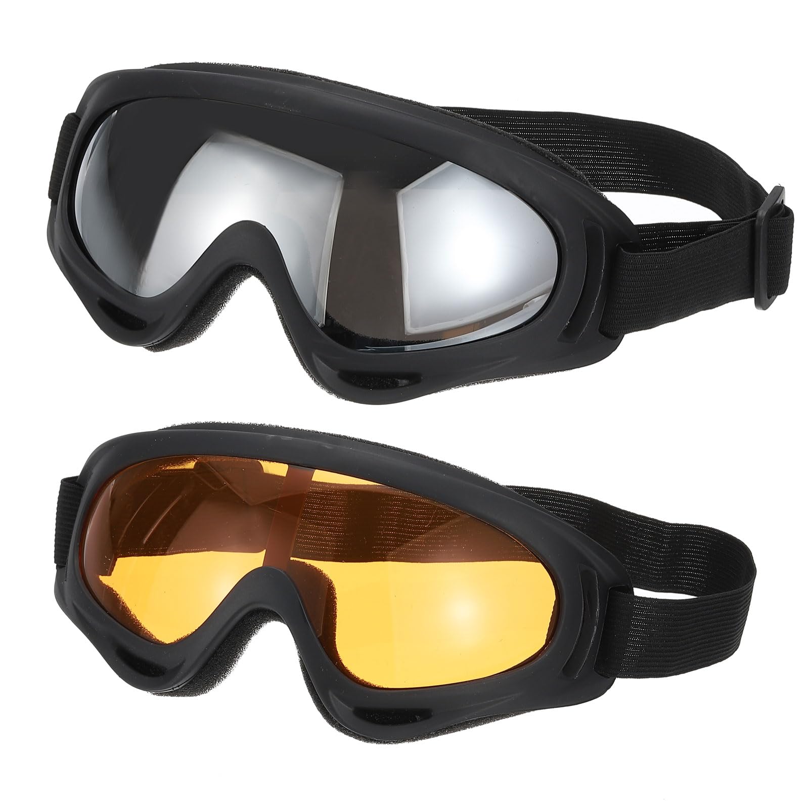 PATIKIL Dirt Bike Goggles, 2 Pcs Motorcycle Goggles ATV Goggles Ski Goggles Racing Helmet Goggles Windproof for Mountaineering Sky Diving Ski Riding, Black with Silver/Orange Lenses