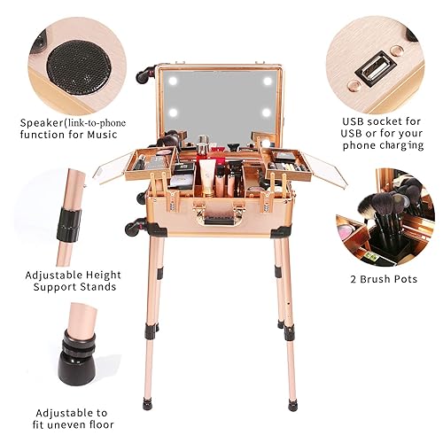 Jula Vance Medium Makeup Train Case with Code Lock, Lighted Mirror