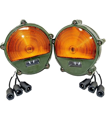 2-Pack Military Humvee M998 Front Turn Signal Assembly - 24V, Tan Housing, Amber Lens
