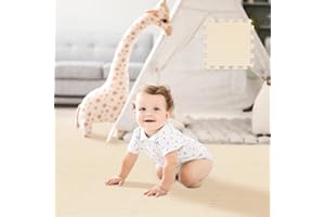 HIWHY Puzzle Play Mat 16 Tiles with 32 Border Pieces, Interlocking Stitching Mat with Border for Living Room Playroom Gym, 11.8 x 11.8 Inch Beige