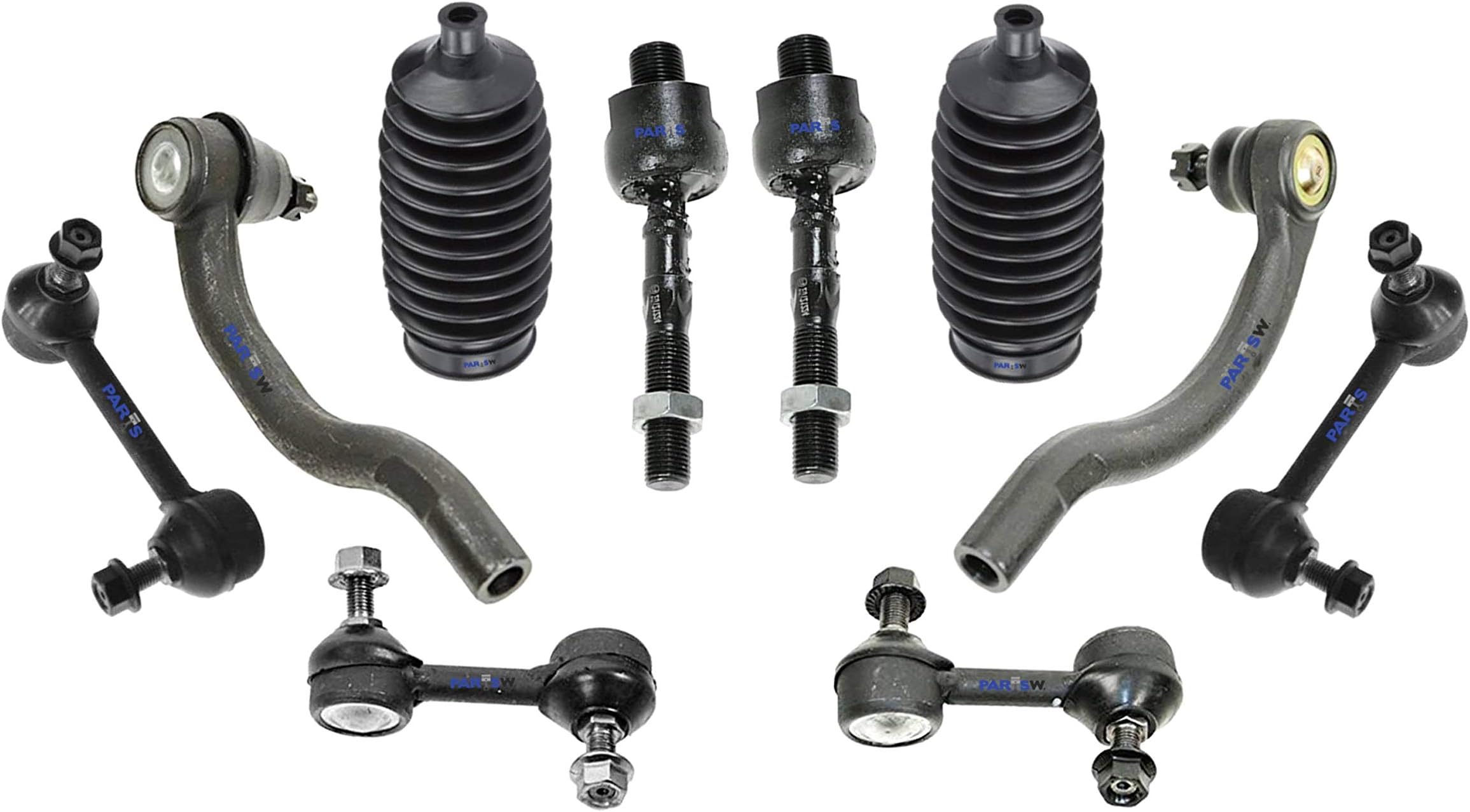 10 Pc Suspension Kit Rear & Front Sway Bar Links Rack & Pinion Bellow Boots Inner and Outer Tie Rod Ends