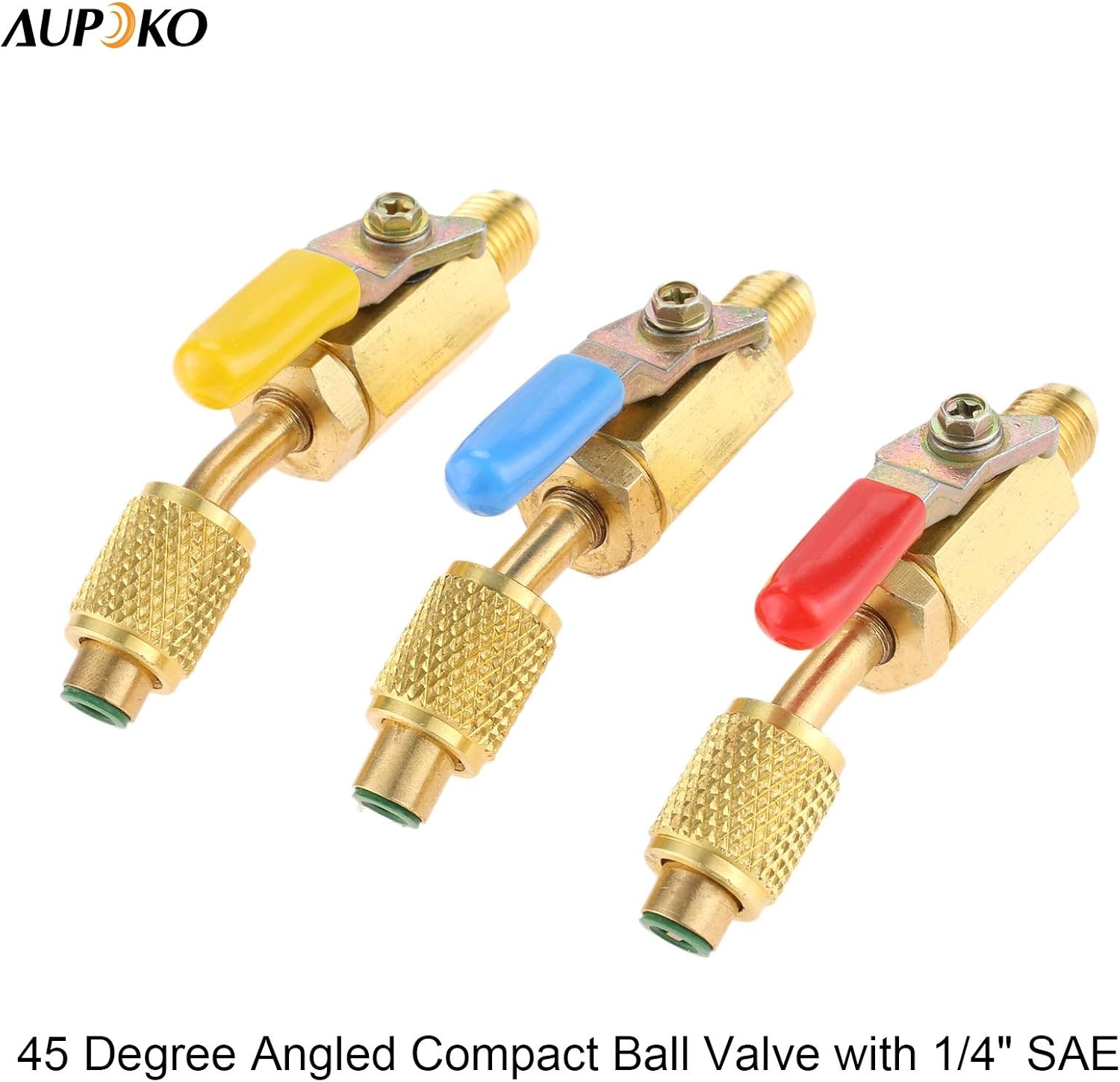 Aupoko Air Conditioning Refrigerant Angled Compact Ball Valve 1/4’’ SAE, R410A R134A R12 R22 AC HVAC and R12 R22 to R134A Shut Valve, Fits for HVAC R12 R22 R502 Charging Hoses AC Refrigerant Tools - 3: Automotive