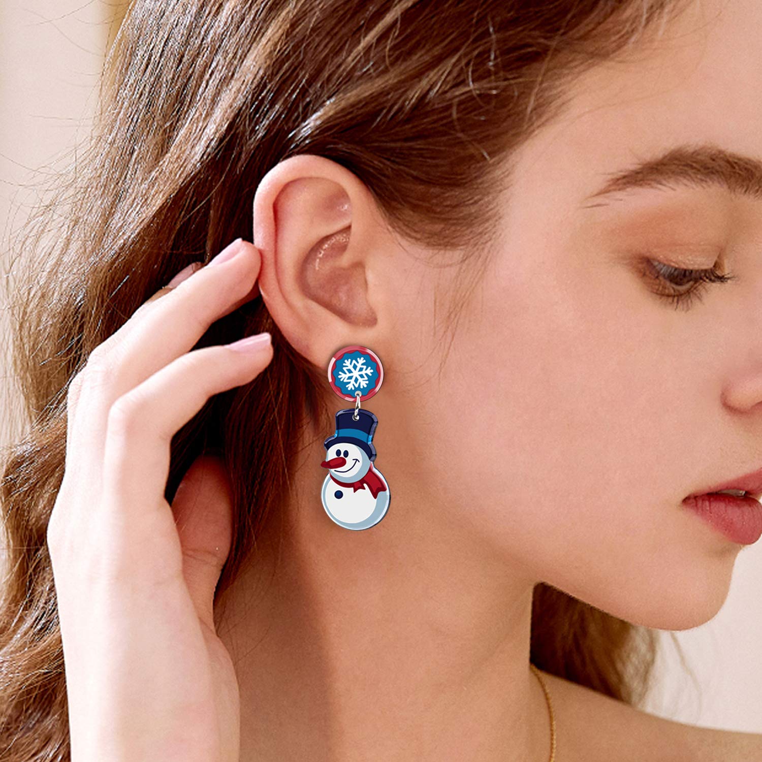 UHIBROS Women Christmas Jewelry Snow Man Dangle Drop Stud Earrings Ear Hook Drop Earring Xmas Gift For Teen Girls