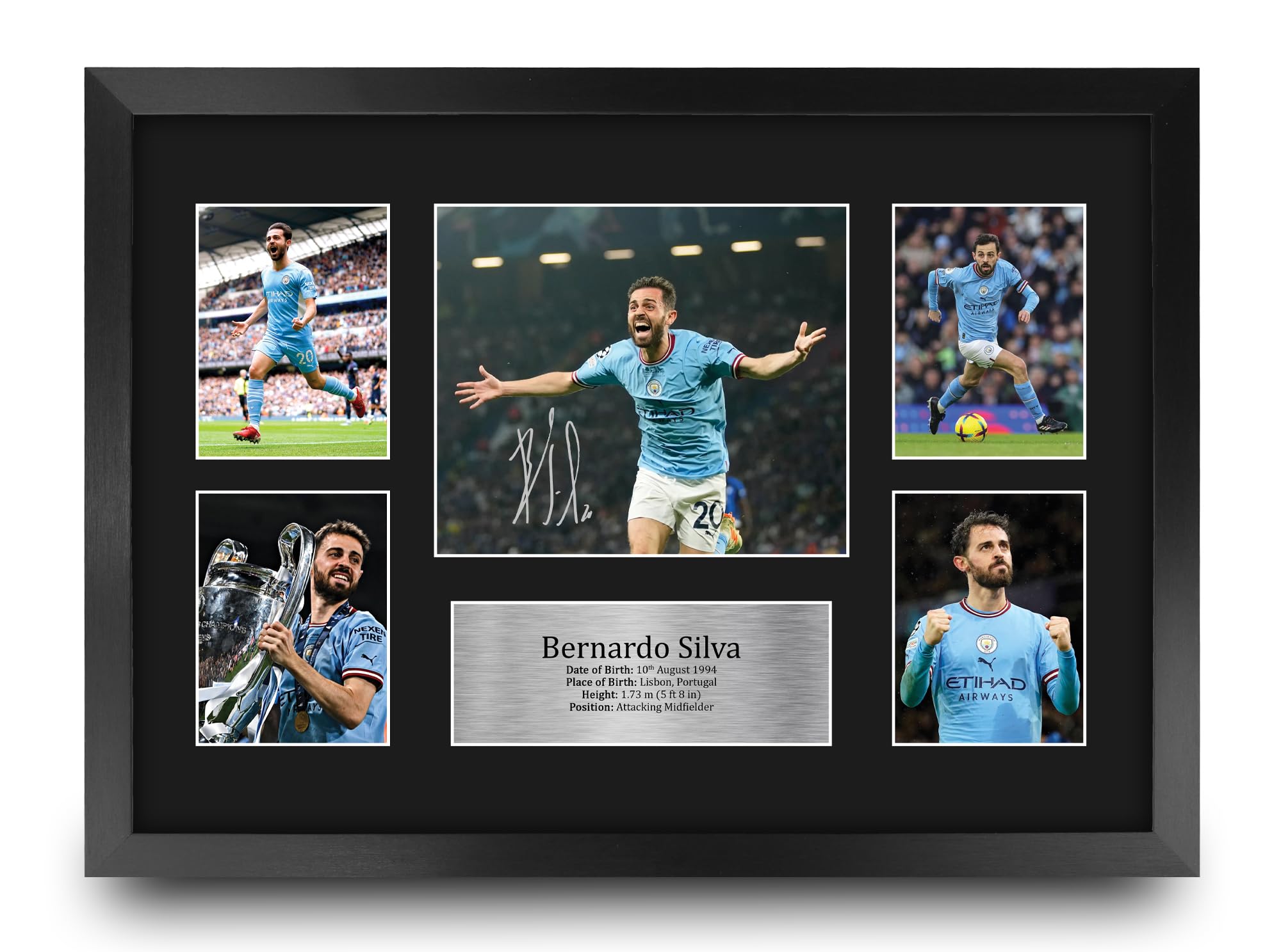HWC Trading FR A3 Bernardo Silva Manchester City Printed Memorabilia Signed Autograph Photograph Display for Football Fans and Supporters - A3 Framed