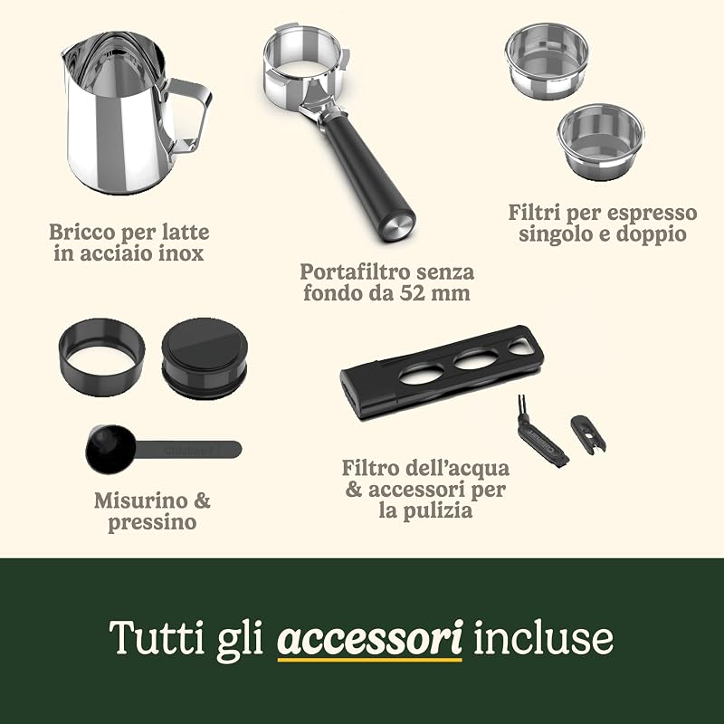 ® Macchina da Caffè Slim | Espresso, Americano, Cold Brew | Montalatte integrato | 15 Bar | Portafiltro senza fondo | Compatta | Tazze da viaggio | Serbatoio 1,5L