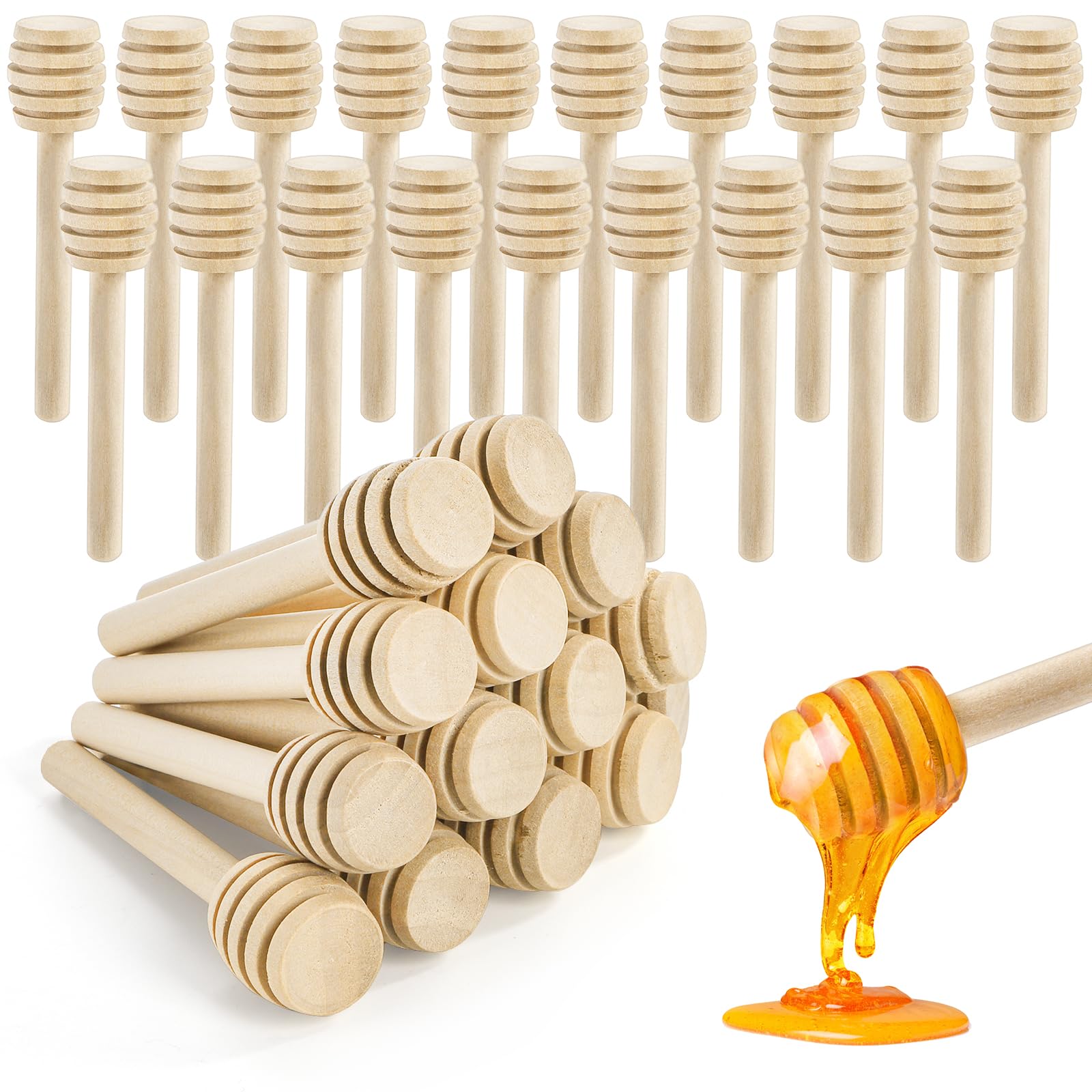 Lawei 100 Pack Mini Wooden Honey Dipper Sticks - 7.5 cm Honey Dippers Server for Honey Dispense Drizzle Honey and Wedding Party Favors