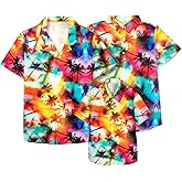 Family Hawaiian Matching Outfits Mommy Dad and Me Beach Shirt Tropical Flower Short Sleeve Button Down Tops
