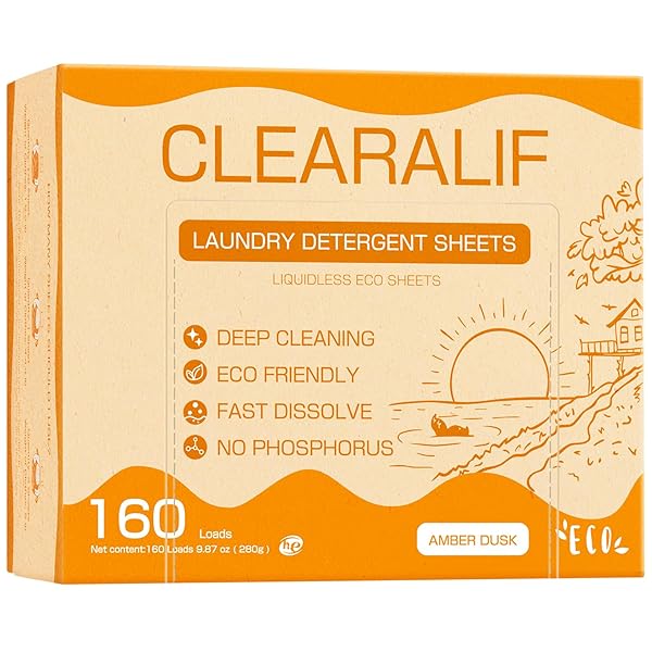 LAUNDRY DETERGENT SHEETS UP TO 160 LOADS, AMBER DUSK – GREAT FOR TRAVEL,APARTMENTS, DORMS,CLEARALIF LAUNDRY DETERGENT STRIPS ECO FRIENDLY & HYPOALLERGENIC – 80 SHEETS