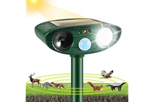 Jahy2Tech Ultrasonic Animal Repellent Outdoor,Solar Animal Repeller Deer Repellent Devices with Motion Sensor & Strobe Flashing Light,Cat Skunk Rabbit Repellent Animal Deterrent for Garden Yard