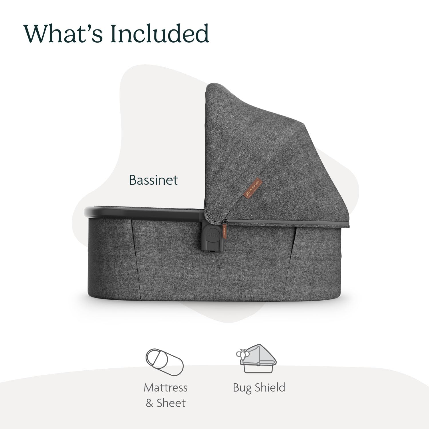 UPPAbaby Bassinet V3 - Compatible with Vista, Cruz, Ridge, Minu Strollers - Overnight Sleep Solution - Mattress, Sheet and Bug Shield Included - Greyson (Charcoal Mélange/Carbon Frame)