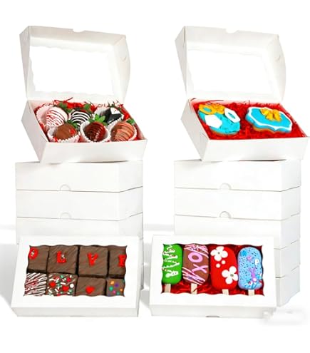 PACKHOME Bulk Baking Boxes, 25 Pcs, 10x8x2.5 Inches, White, For Cookies & Strawberries