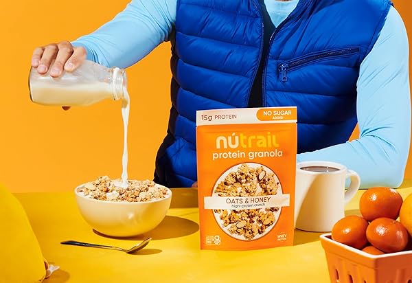 NUTRAIL 15G PROTEIN GRANOLA CEREAL, HONEY AND OATS, NO SUGAR ADDED, GLUTEN FREE, MADE WITH WHEY, 8 OZ. 1 COUNT