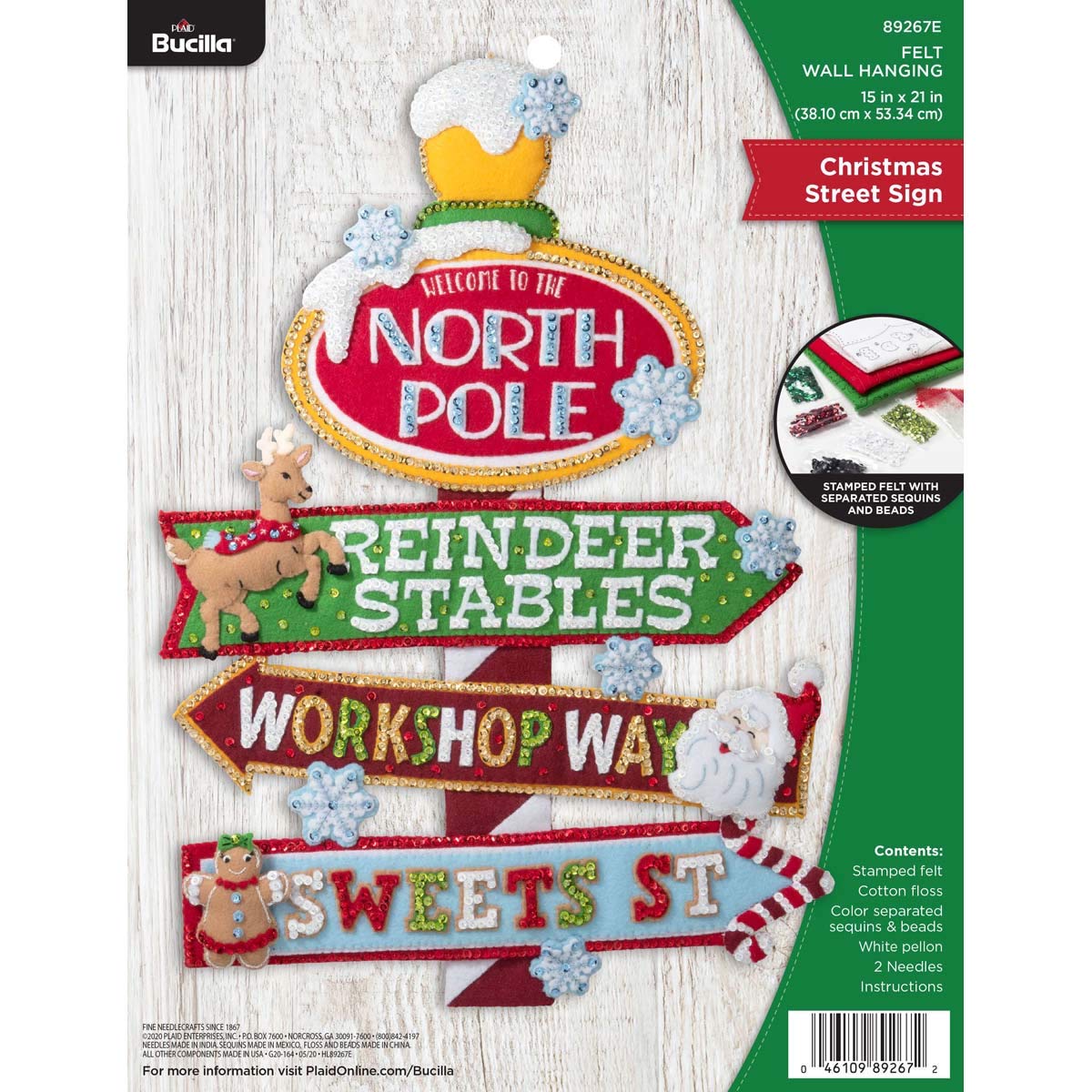 Bucilla Plaid Enterprises Felt Banner Xmas Stree, Cotton, Christmas Street Sign, One Size