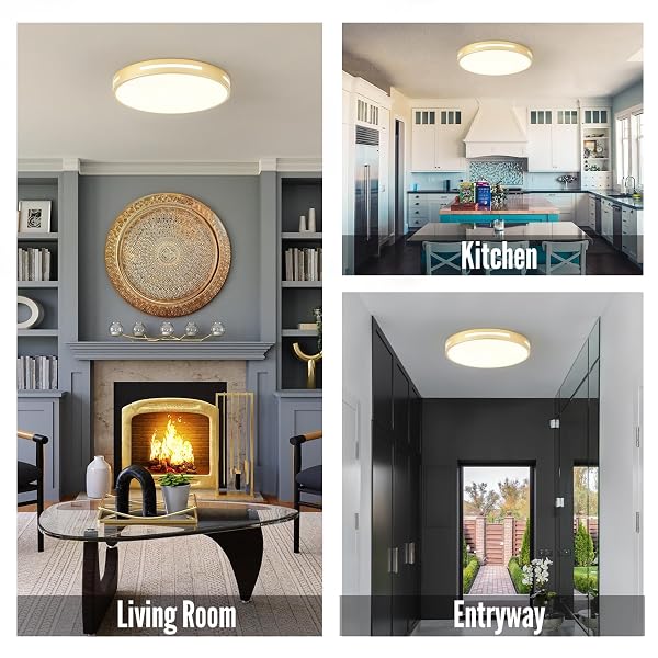 WHEATRONIC GOLD LED CEILING LIGHT FIXTURE FLUSH MOUNT 15 INCH 36W SET OF 2, DIMMABLE KITCHEN LIGHTING FIXTURES LED, MODERN LIGHT FIXTURES CEILING MOUNT FOR BEDROOM, BATHROOM, LIVING ROOM
