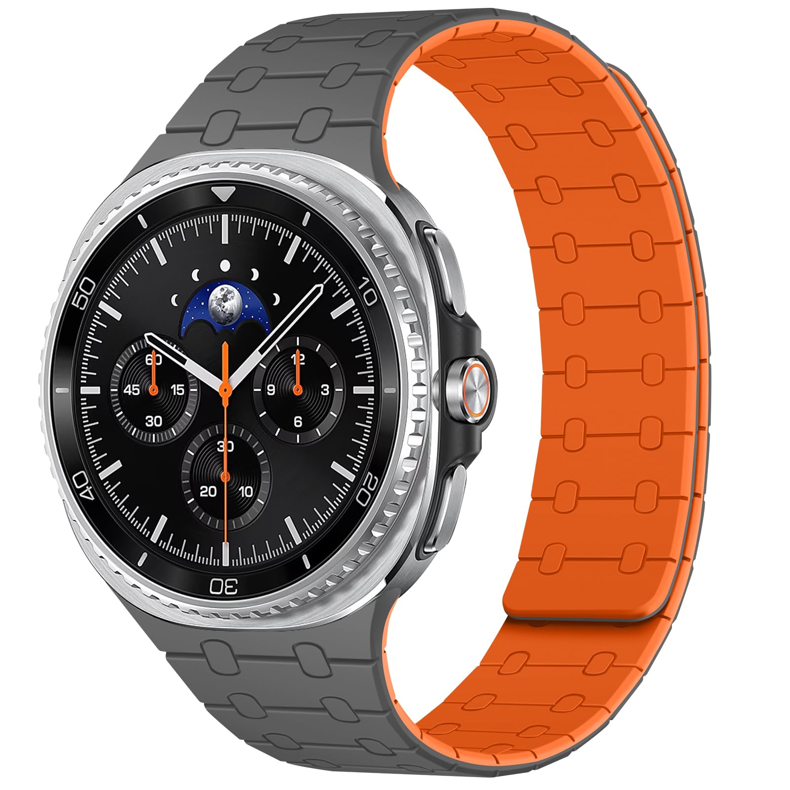 Photo 1 of Amizee No Gap Band Compatible with Samsung Galaxy Watch 8 Band 40mm 44mm/Watch 8 Classic 46mm, Magnetic Silicone Strap for Women Men, Gray/Orange