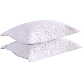 MarCielo 2-Piece Embroidered Pillow Shams, Decorative Microfiber Pillow Covers Set Standard Size White