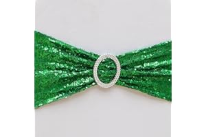 WENSINL Sequin Green Chair Sashes 50 Pack Glitter Christmas Chair Sash Bows Bands with Silver Buckles for Wedding Birthday Party Bridal Shower Anniversary Engagement Events Decorations