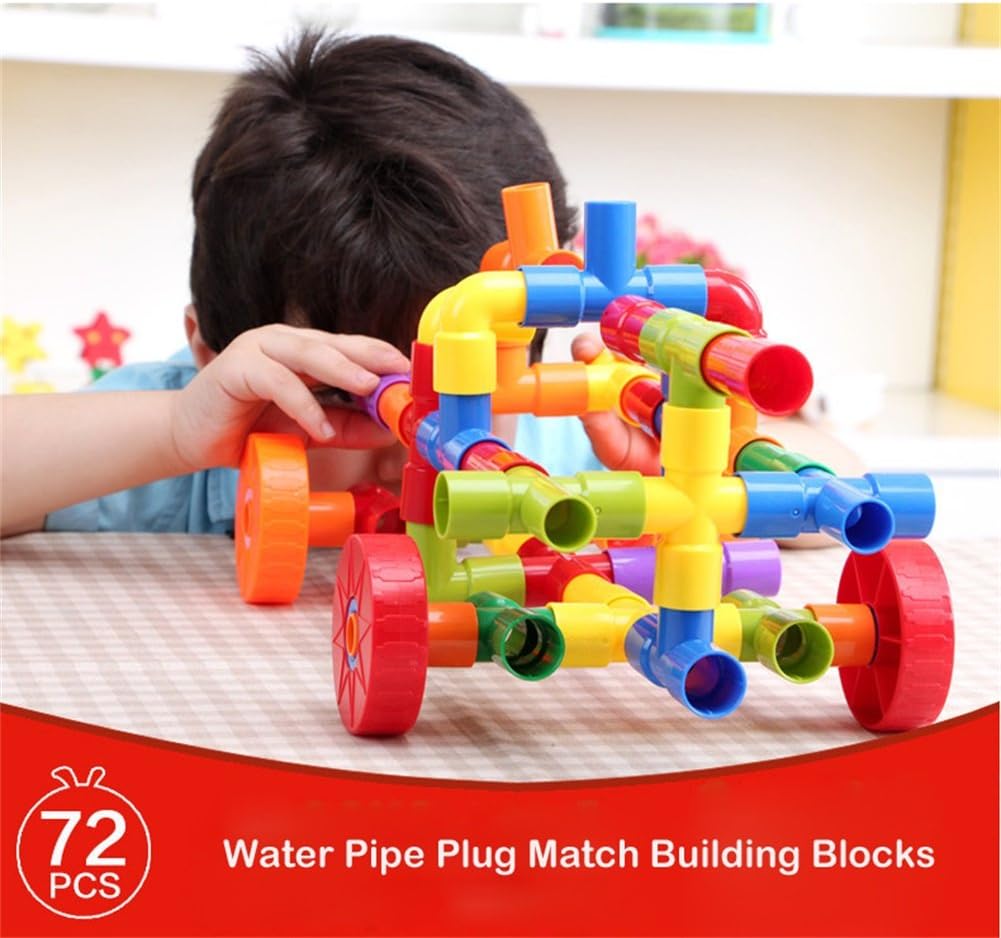 IQAngel 72 Pcs Tube Pipeline Building Blocks Construction Plug Match DIY Assembling Developmental Fun Educational Puzzle Toy ABS Material Safe for Kids
