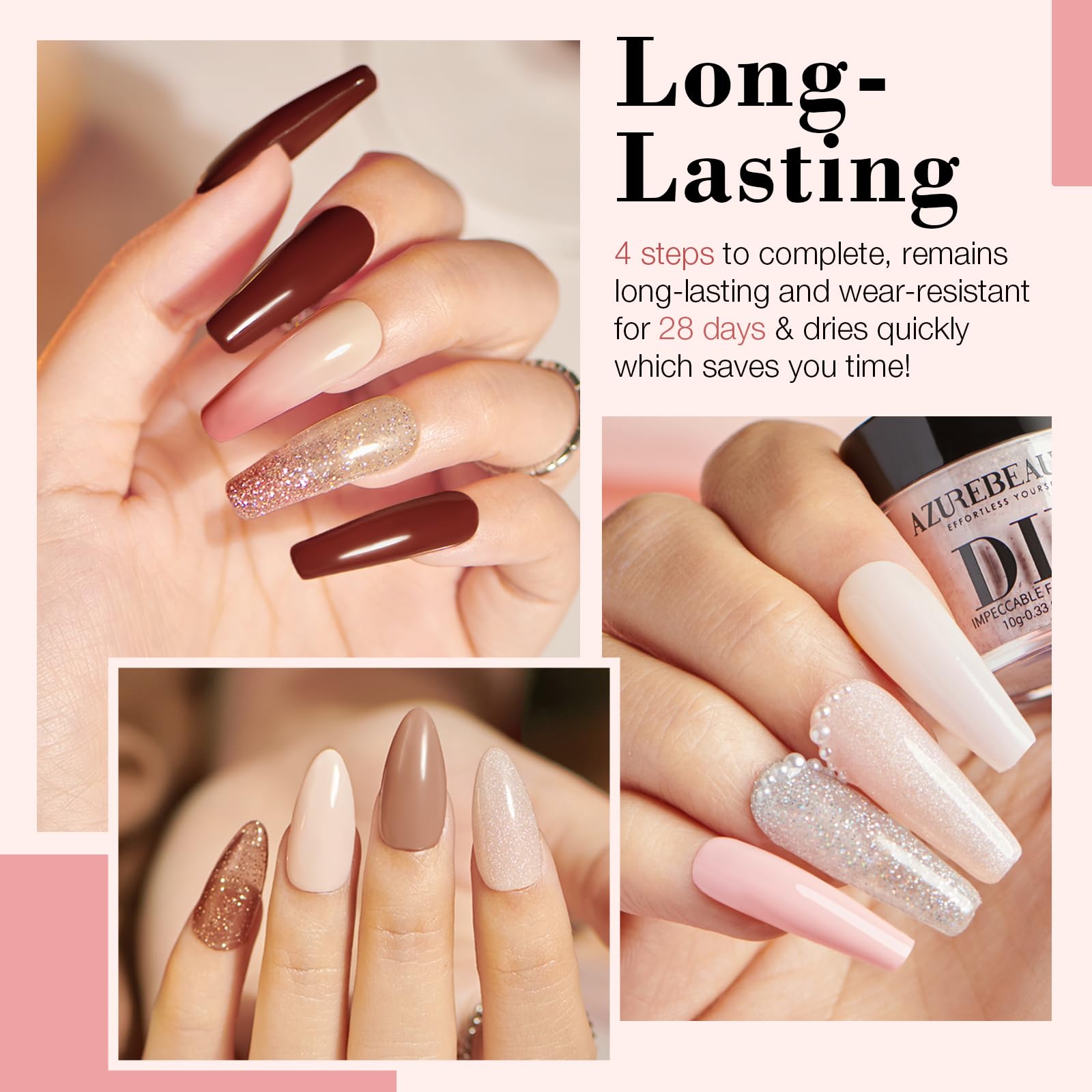 AZUREBEAUTY 31 Pcs Dip Powder Nail Kit 20 Colors Glitter Nude Brown Pink White Gray Dip Powder Liquid Set with Top/Base Coat Activator for French Nails Art Manicure DIY Salon Women Valentine's Gift - Image 2