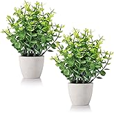 FAVOWREATH 2 Pack Fake Plants Ceramic Mini Artificial Greenery Potted Plants for Home Decor Office Decor Room Decor Farmhouse Decor Indoor Table Bathroom Decor