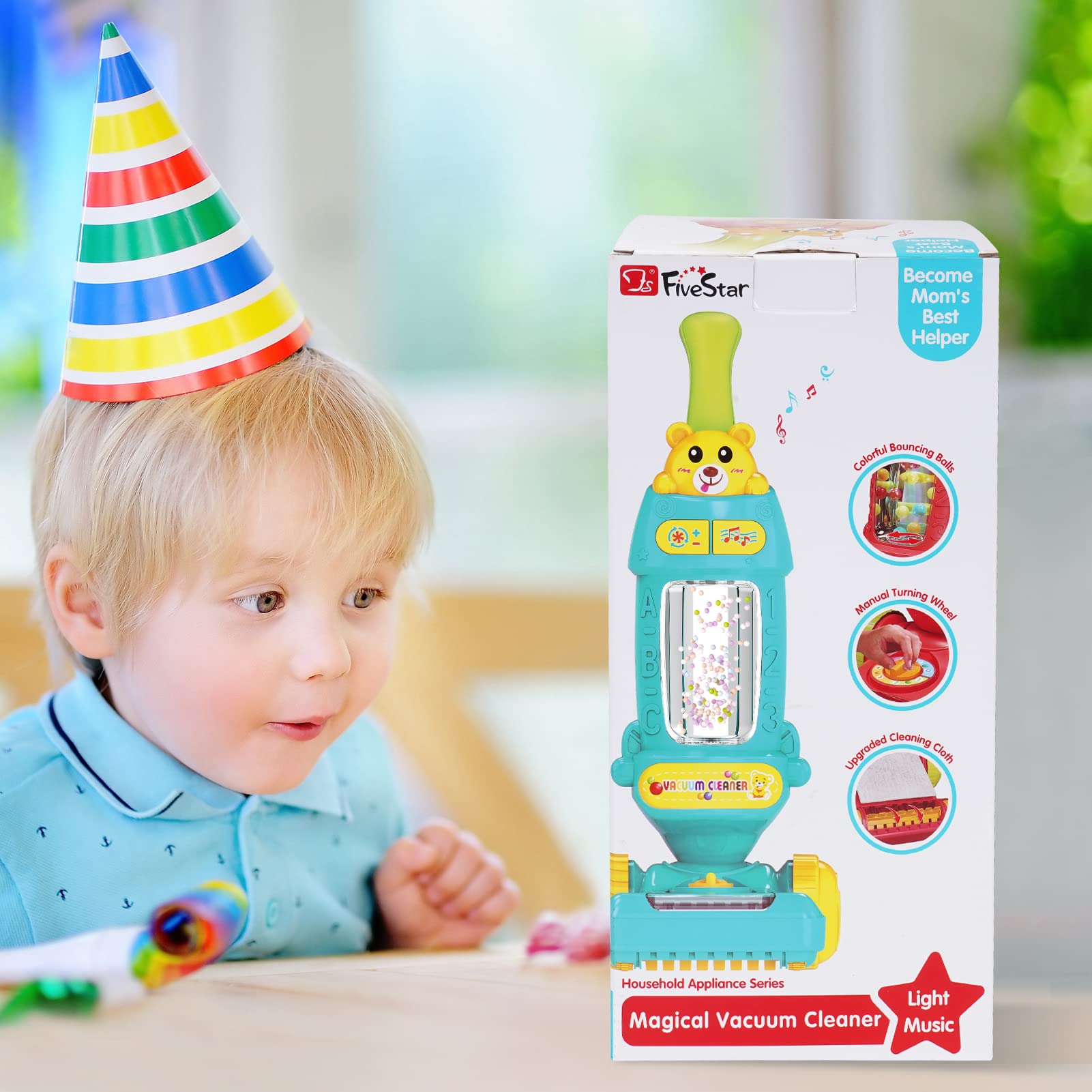 FS Kids Vacuum Cleaner Toy for Toddler with Lights & Sounds Effect & Ball-Popping Action – Pretend Play Housekeeping Toys Great Gifts for Toddlers, Boys and Girls, Ages 2 3 4 Years Old