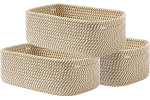 KALLAX Small Woven Basket, 12 x 8 x 4.5 Inches, Storage Basket for Organizing, Cute Small Rope Shelf Closet Cube Storage Bins Baskets for Shelves, Dog Toy Gift Baskets Empty, 3 Pack Brown