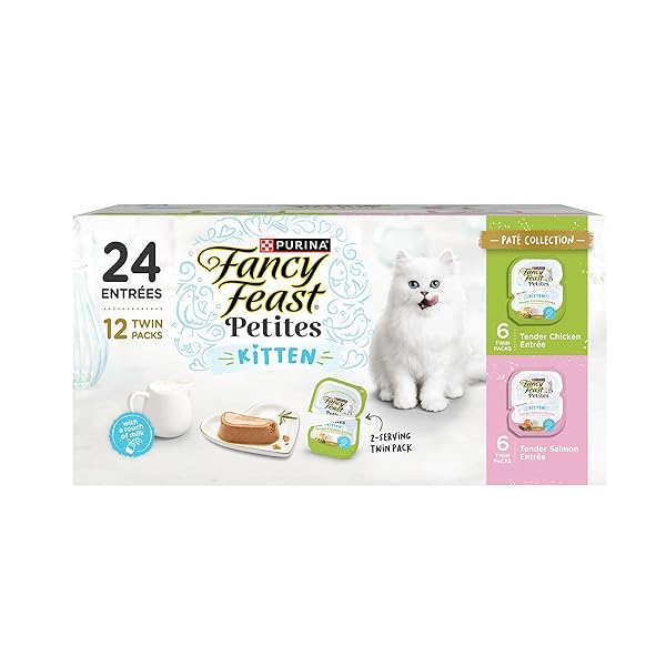 FANCY FEAST PURINA PETITES KITTEN TENDER PATE GOURMET WET KITTEN FOOD VARIETY PACK – 12 CT. TUB