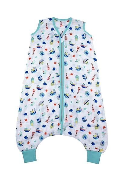 Schlummersack Bambus-Musselin Sommerschlafsack mit Füßen 0.5 Tog - Boote - Jungen - 24-36 Monate/100 cm