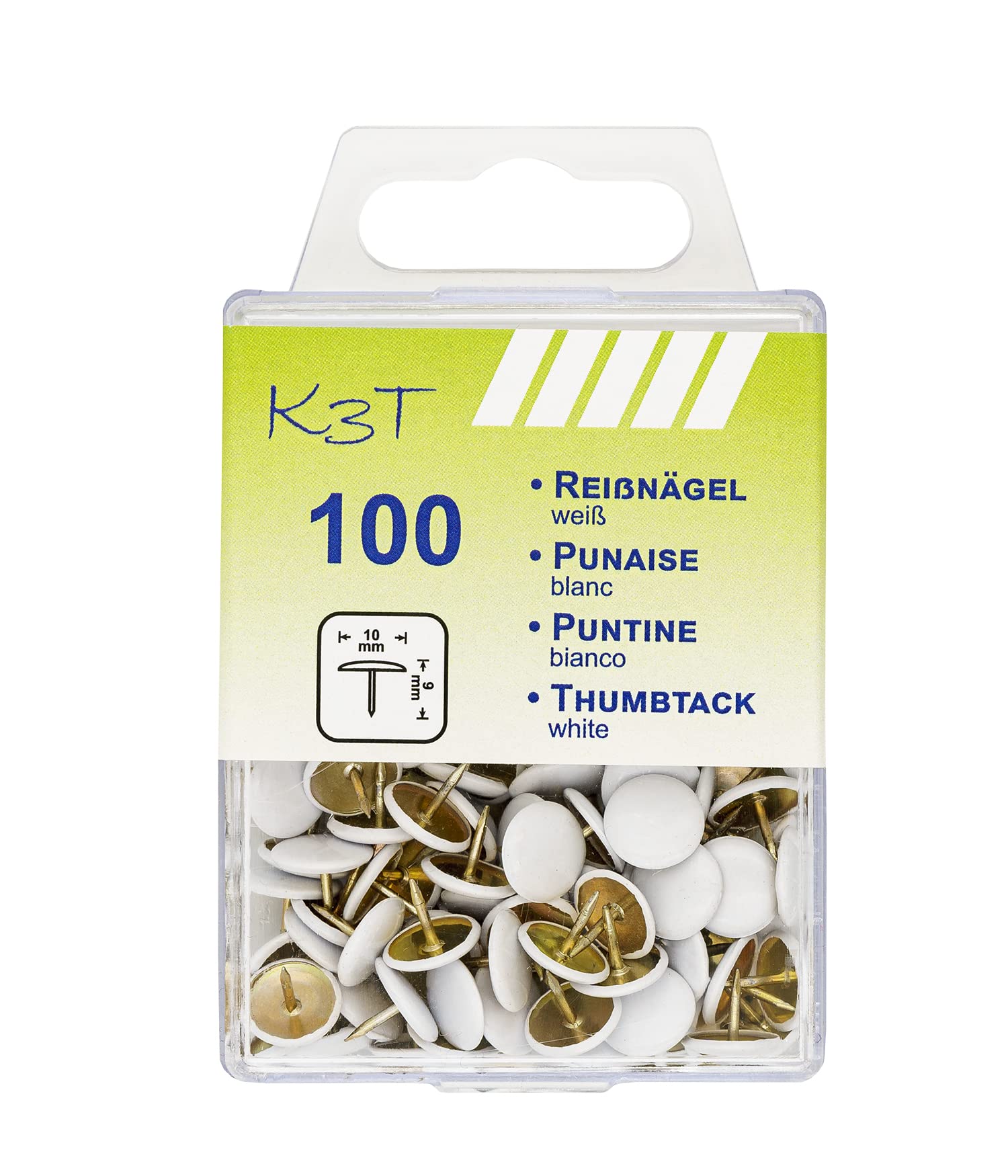 K3T Drawing pin, Brass Plastic, White, Einheitsgröße