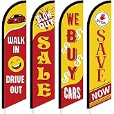 Mindsoft 4 Pack Used Cars Flag Windless Swooper Flag 2.5 x 12 ft Auto Dealer Sale Advertising Supplies, Walk in Drive Out, Blow out Sale, Stop Save Now, We Buy Cars