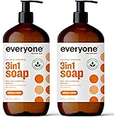 Everyone 3-in-1 Soap, Body Wash, Bubble Bath, Shampoo, 32 Ounce (Pack of 2), Citrus and Mint, Coconut Cleanser with Plant Ext