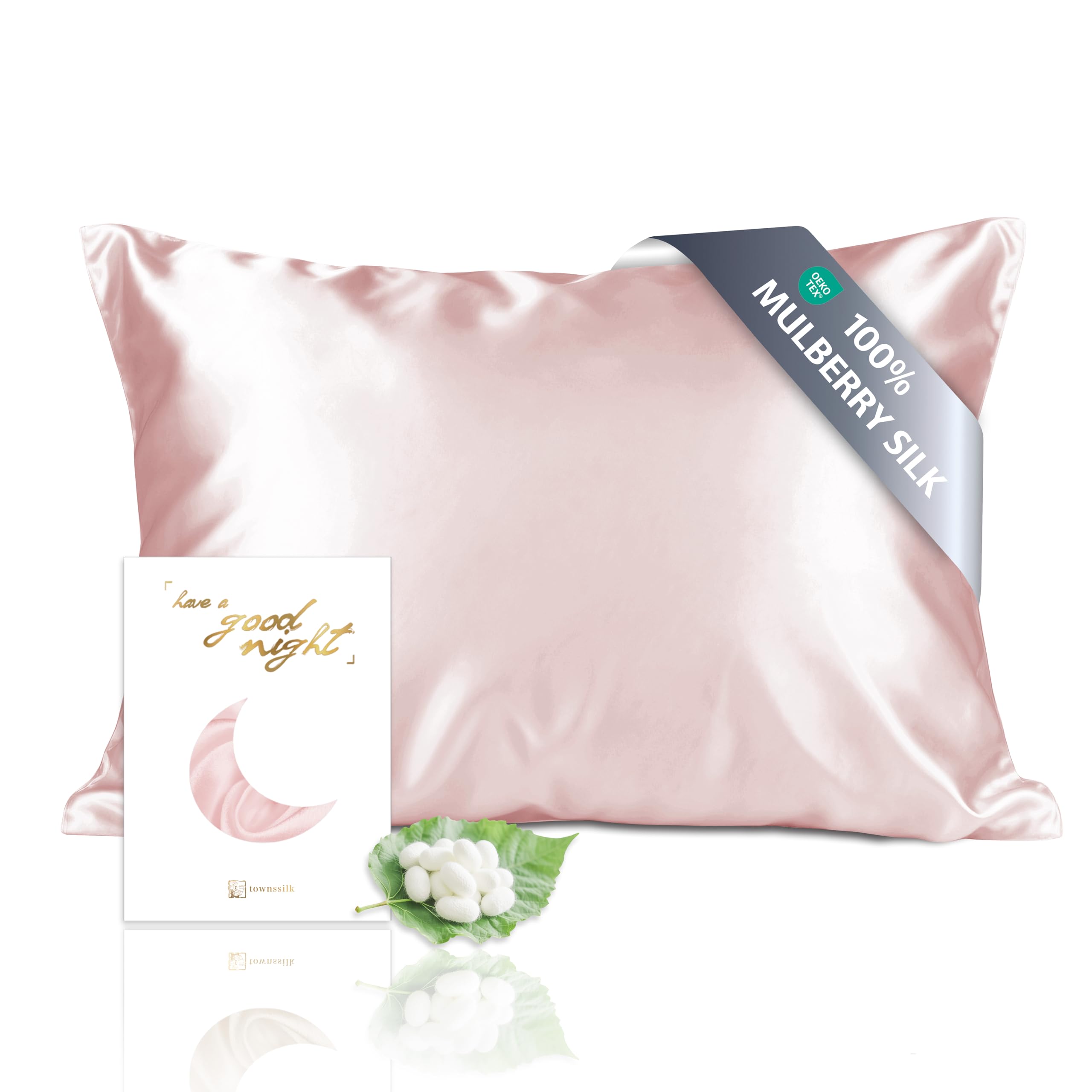 townssilk Double-Sided 100% 19mm Pure Mulberry Silk Pillowcase for Hair and Skin Health, 1 Piece, Size 40 x 80 cm, Pillow Case Cushion Cover with Hidden Zipper, 600 Thread Count, Dusty Pink