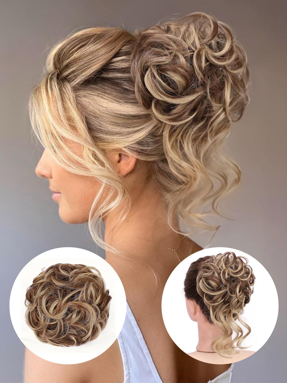 Photo 1 of HotPro Messy Hair Bun Scrunchies for Women, 2PC Messy Bun Hair Piece Curly Wavy Synthetic Chignon Updo Hairpiece for Daily Wear