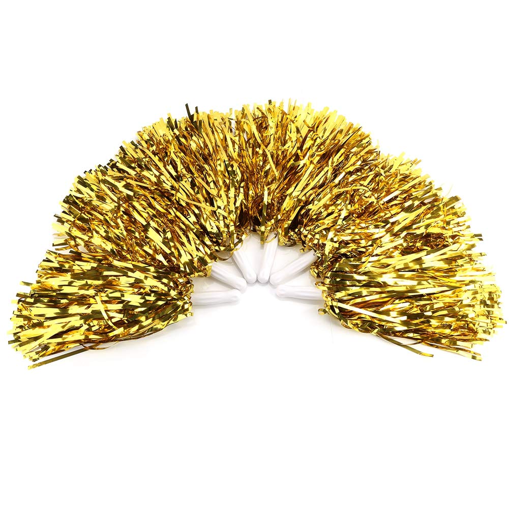 Keenso Cheerleader Pom Poms - 6Pcs Cheerleading Pom Poms, Hand Flowers Pompoms for Sports Ball Dance Fancy Dress Night Party (Golden) sports bag pom poms cheerleading