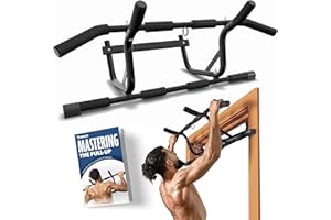DMoose Fitness Pull Up Bar for Doorway - Upto 250 Lbs Capacity, No Screwing or Slipping, Hanging Pullup & Chin Up Bar for Door Frame - Multi Padded Grips for Strength Training with Installation Guide