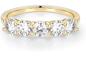 MOOSEA Valentines Day Gifts for Her 5 Stone Moissanite Rings for Women, 4MM D Color VVS1 Clarity Lab Created Moissanite Anniversary Rings 14K White Gold Vermeil 5 Stone Moissanite Wedding Bands