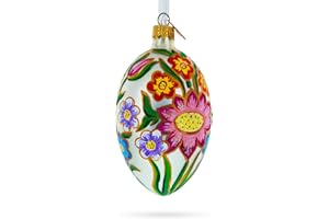 BESTPYSANKY Colorful Flowers Glass Egg Ornament 4 Inches