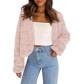 COCCKO Women's 2025 Faux Fur Coats Fleece Cropped Jacket Long Sleeve Shaggy Warm Outerwear Fall Winter Clothes