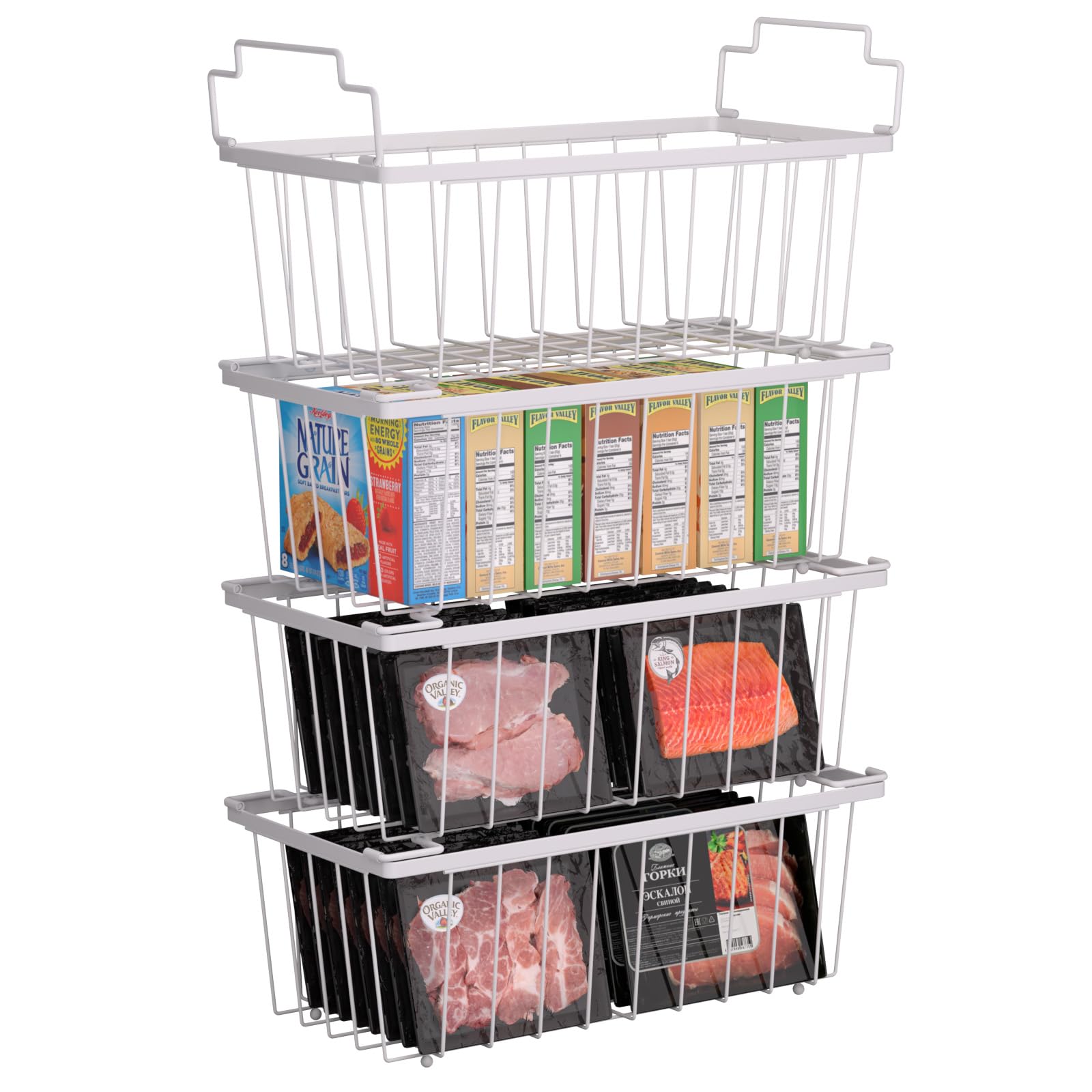 Photo 1 of coobest 4 Pack Freezer Organizer Bins(14.6‘’L X 7.1‘’W X 5.2‘’H) for 7 Cu.FT Chest Deep Freezer Sort Frozen Meats | Deep Freezer Organizer Bins Get Food Easily w/Handle(White)