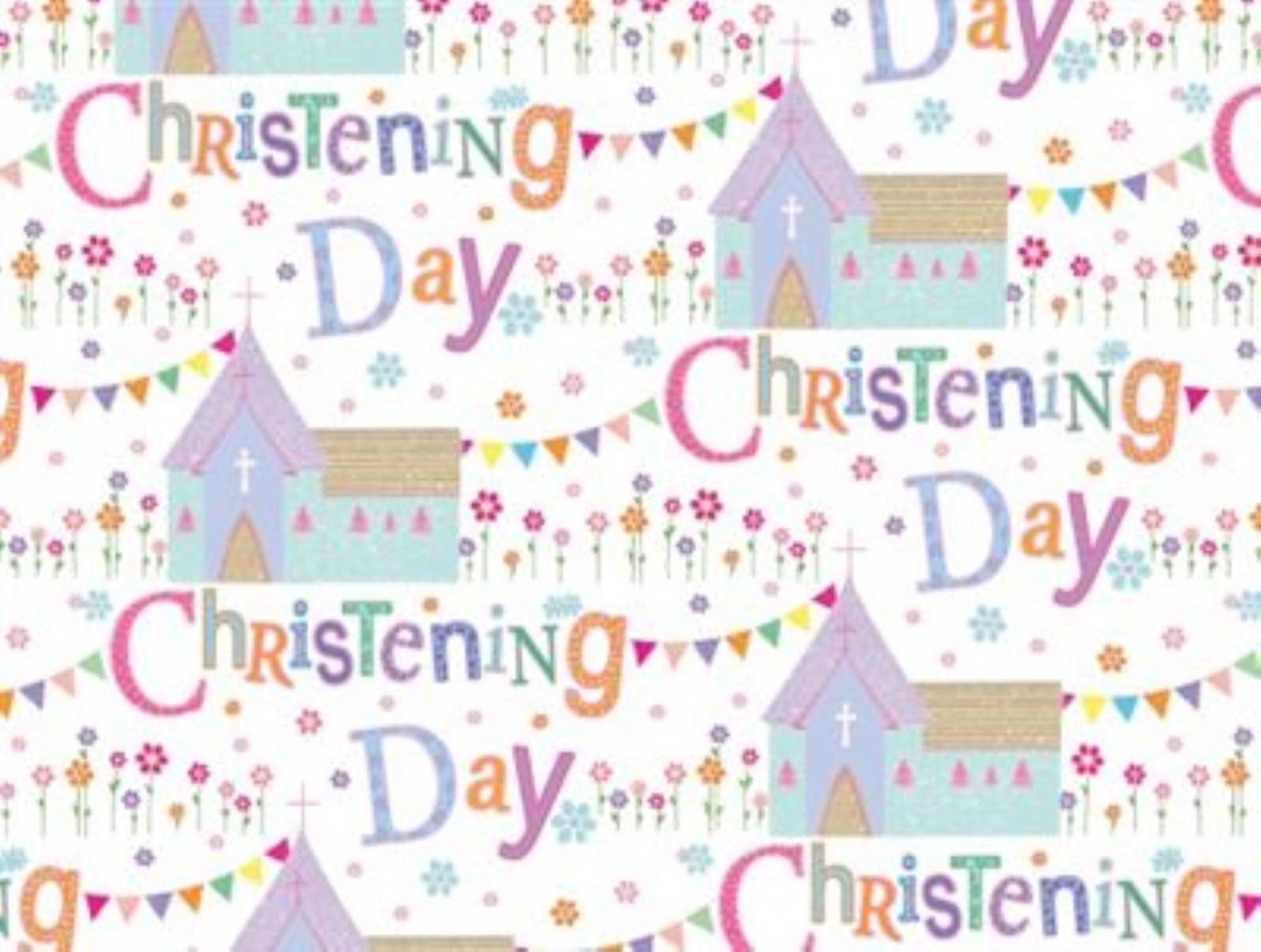 Happy Unisex Christening Day Wrapping Paper - 1 Sheet & Matching Tag