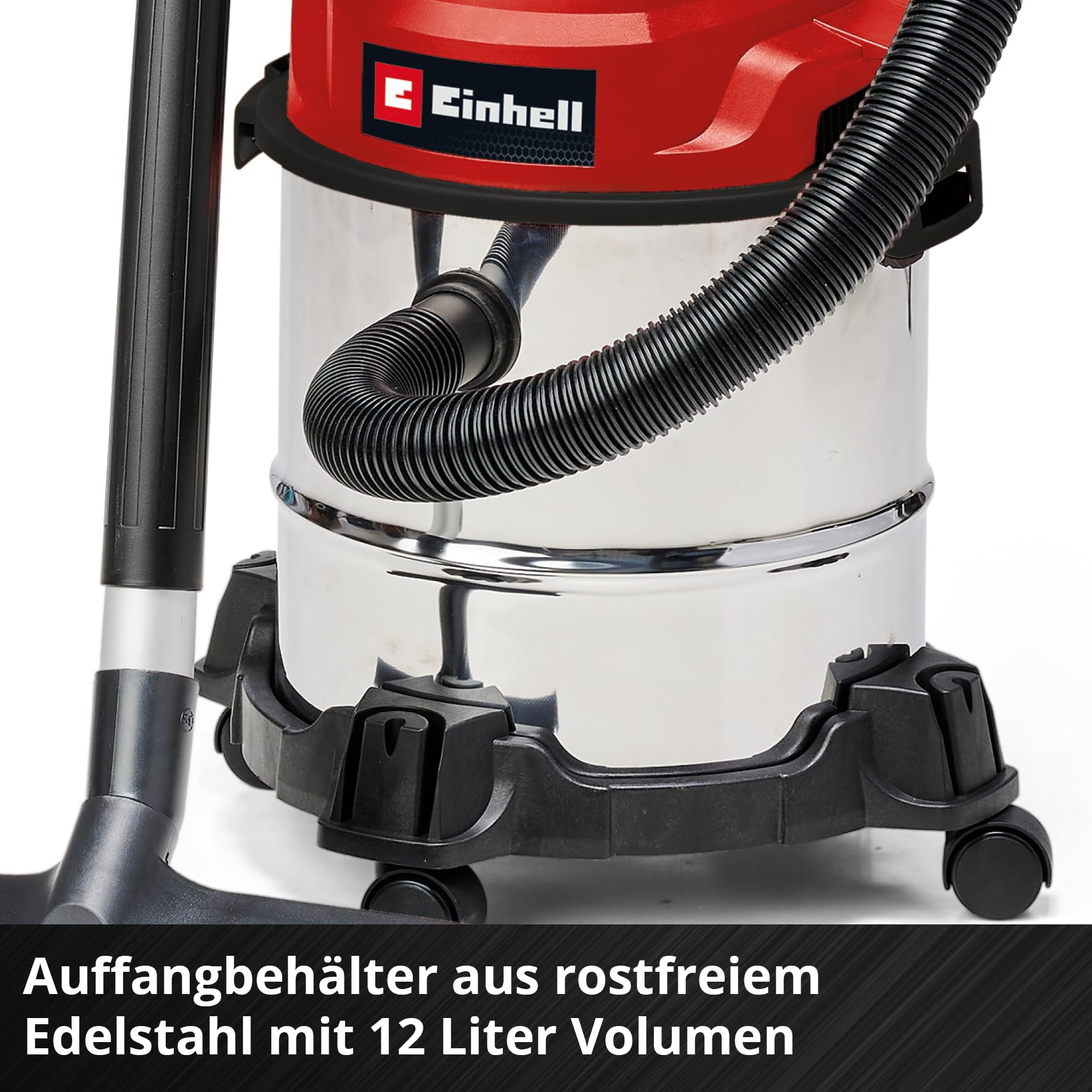 Einhell Nass-Trockensauger TC-VC 1812/1 S (1250 W, 180 mbar, 4 Lenkrollen, 12 L Behälter, inkl. Fugen- & Kombidüse, Schaumstofffilter, Schmutzfangsack & Filterbeutel) 8