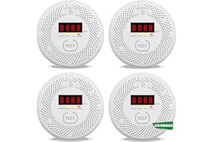Vzmcov Carbon Monoxide and Smoke Detector LCD Display, Battery Powered, Dual sensors, 85dB Voice Alarm and Real-time Tracking, Suitable for Home/Kitchen/Bedroom/RV (Small Screen, 4Pack-CO&Smoke)