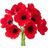 Ovveroche 10 PCS Red Artificial Poppy Flowers | Fake PU Floral Stems Real Touch Silk Like Wedding Memorial Day Decor Bouquet Centerpieces Home Arrangements