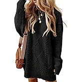 ZAFUL Women's Cable Knit Sweater Dress Long Sleeve Loose Crew Neck Pullover Tunic Mini Sweater Dress Fall Winter Outfits