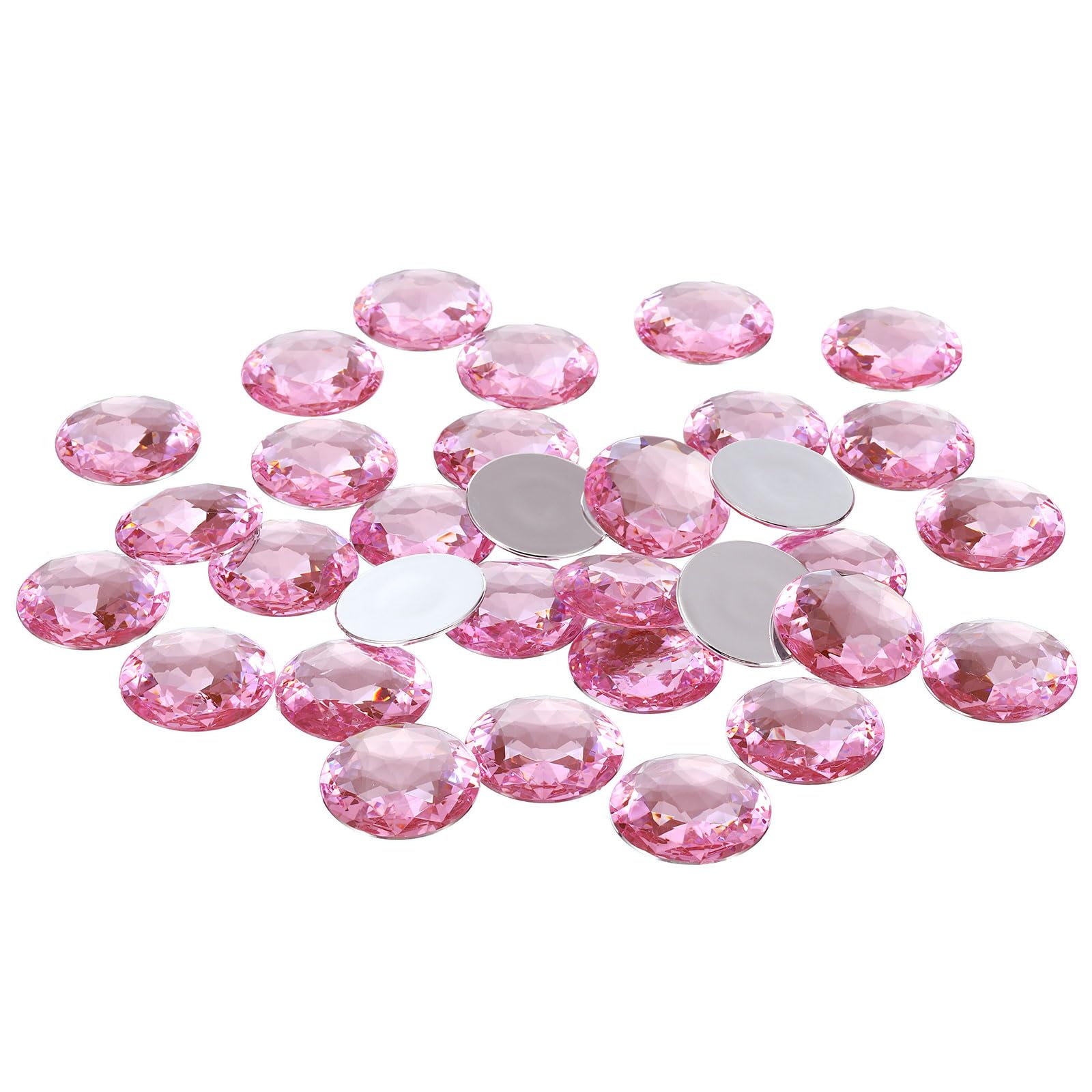 PATIKIL 30mm Flat Back Round Acrylic Rhinestones, 50 Pack Plastic Circle Gems for Jewelry Making Costume Embellishments Crafts, Pink