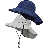 2-Pack Toddler Baby Sun Hat Summer UPF 50+ Protection for Boys Girls Kids Adjustable Beach Hats with Bucket Wide Brim Age 1-7 Years Outdoor(Medium,Grey + Navy)