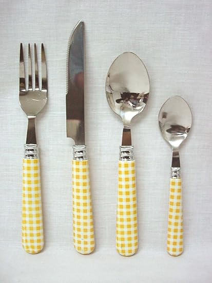 CUBERTERIA 24 CUBIERTOS CUCHARA TENEDOR CUCHILLO CUCHARILLA VICHY AMARILLO